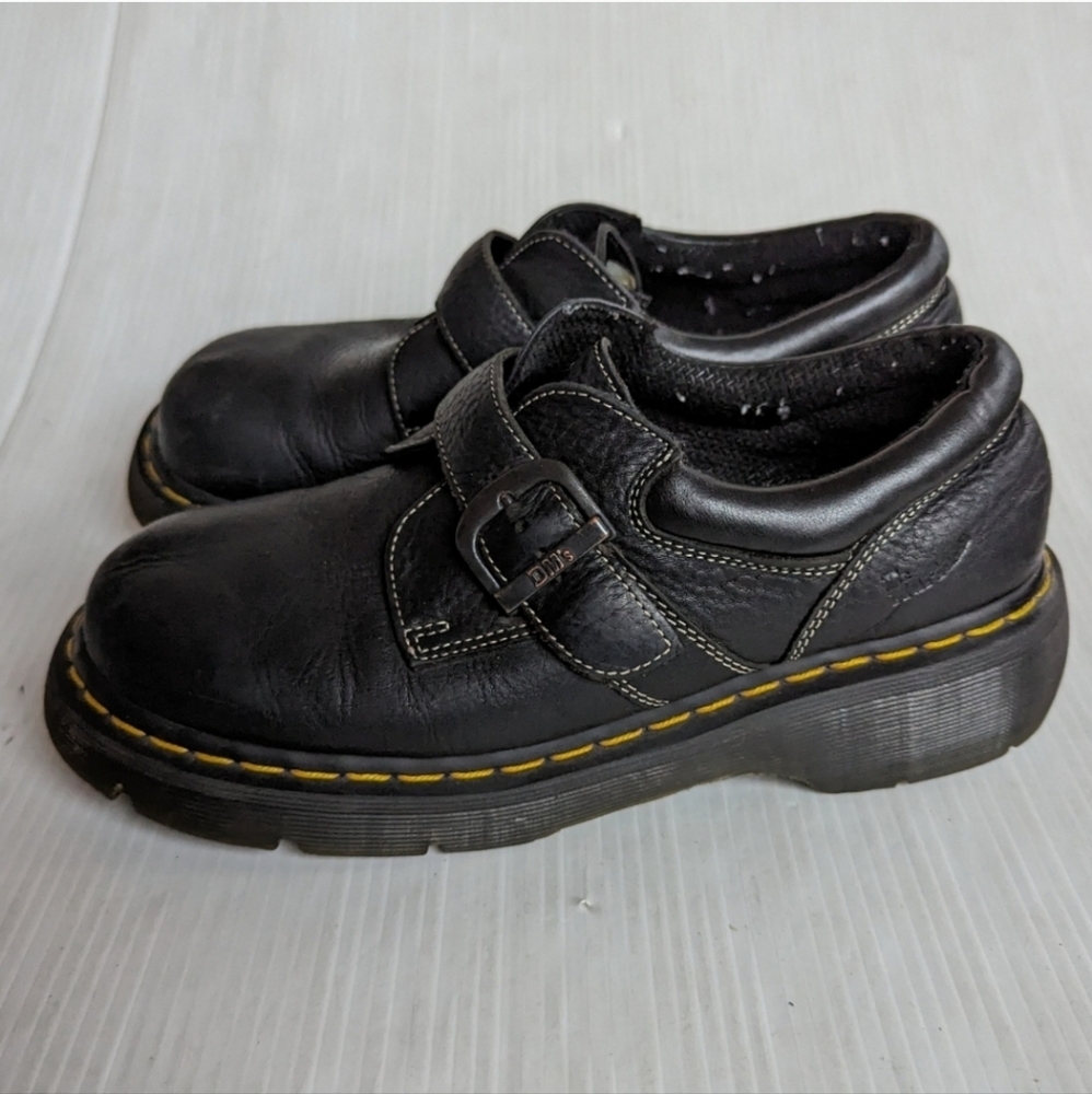 DOC MARTENS 3A78 chunky platform black leather buckle monk loafers Creepers - Picture 7 of 8